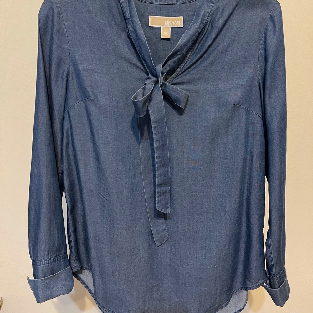Michael Kors Denim Tie Blouse